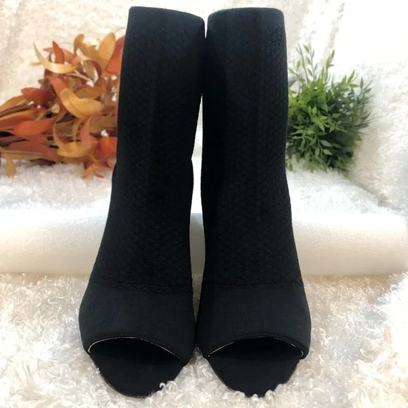 Sale❄️INC textured open peep high heel sock ankle Booties black sandals size 7.5 - Picture 6 of 11